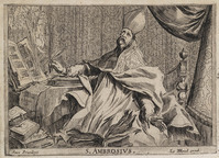 TvB G 4721
<br/>
Ambrosius in studeervertrek
<br/>
<em>Brebiette, Pierre (1598 - 1650)</em>